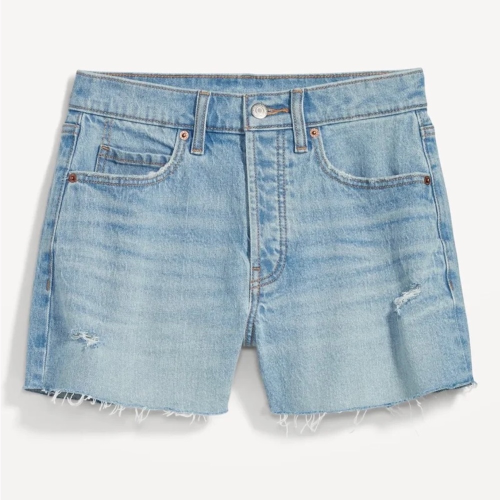 Higher High-Waisted Button-Fly Sky-Hi A-Line Cut-Off Jean Shorts (8/29R)
